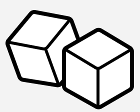 Two connected black outlined cubes on a white background.